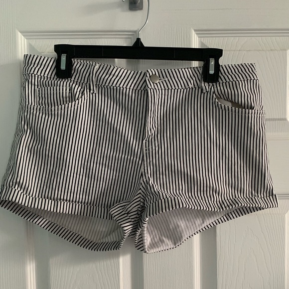 black and white striped denim shorts